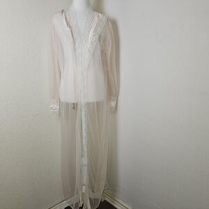 Vintage Shannon Lee New York Sheer Lace Long Robe | Size Large | 1950s–60s Glam